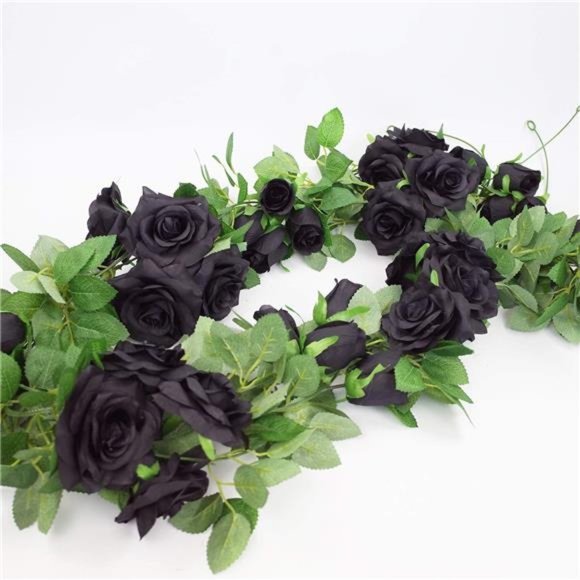 2 PCS 6.5 Ft. Artificial Black Rose Vine for Halloween Decor, Hanging Black - Picture 5 of 5